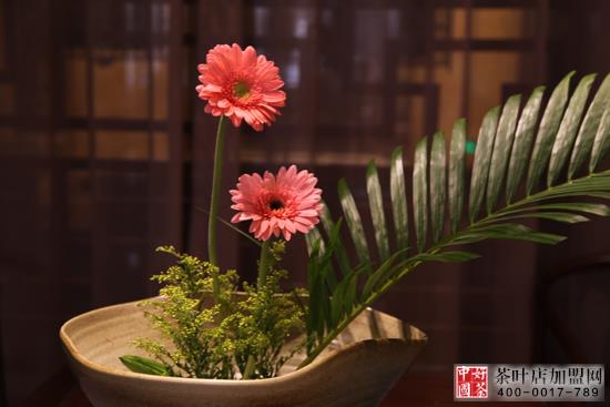 茶饰摆件--茶馆茶社的花卉摆放体例--茶艺花艺完善的连系